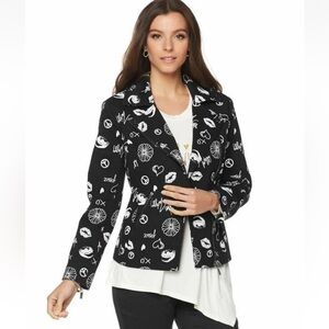 Twiggy LONDON Love Black Jacket with White Graphic Accents Women’s Size 2X